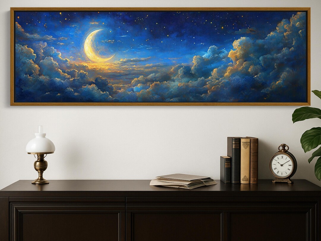 Golden Moon Canvas Print | Textured Clouds, Celestial Wall Art - Etsy