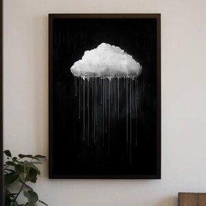 Oversized Dripping Cloud Canvas Print, Minimalist Black and White Wall Art