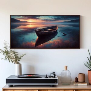 Neutral Lake House Wall Art - Boat Painting Canvas Print for Cabin Lodge Decor - Canoe Artwork Perfect for Lake Wall Art