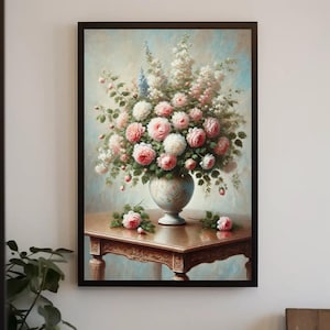 Elegant Floral Bouquet Canvas, Vintage Flower Arrangement Art, Romantic Home Decor, Shabby Chic Wall Art, Classic Floral Still Life,