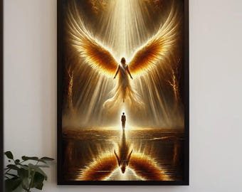 Golden Angel Canvas Print, Spiritual Wall Art