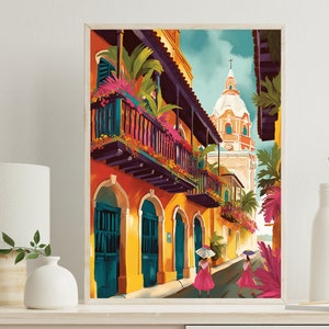 Caribbean Art Deco Poster - Colombia Canvas Art - Cartagena Wall Decor- Colombian Art - Colombia Gift - Colombia Home Decor - Wall Art