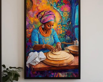 Kitchen Canvas Art – Vibrant African Cooking Scene