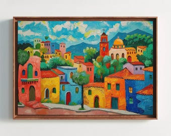 Framed Mexico Cityscape Canvas Print, Colorful Mexican Wall Art