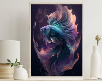 Arte abstracto en lienzo de pez betta - Decoración marina moderna para el hogar