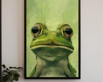 Green Frog Canvas Print, Whimsical Animal Wall Art, Modern Nursery Decor