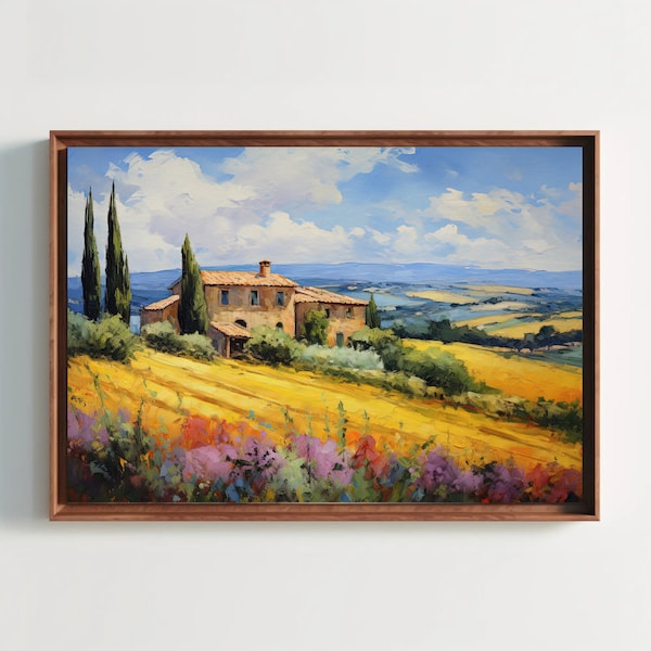 Tuscany Fields Canvas Art Print - Italian Landscape Wall Decor Tuscany Landscape Painting Print - Italian Wall Decor - Ready To Hang