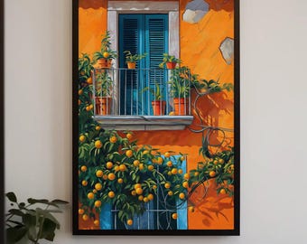Orange Tree Balcony Canvas Print – Mediterranean Wall Art