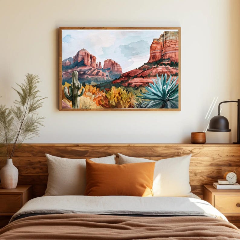 Sedona Desert Canvas Print, Arizona Landscape Wall Art, Agave Cactus, Ready To Hang imagen 5