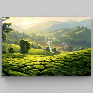 Art Print of Kerala Tea Plantation Kerala Home Decor South Indian Painting Hills of Kerala Oil Painting Kerala Art
