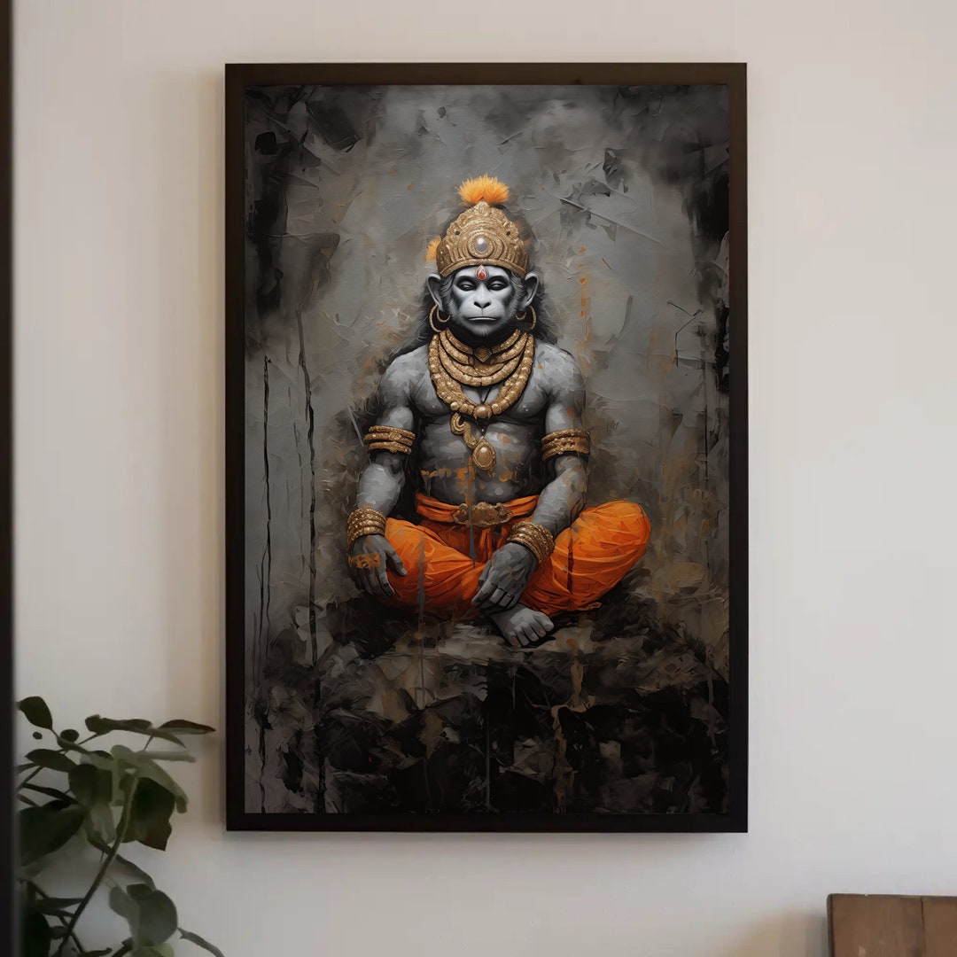 Lord Hanuman Meditating Wall Art Bajrangabali Large Canvas Decor Hindu ...