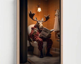 Funny Moose Toilet Canvas Print: Bathroom Humor Wall Art