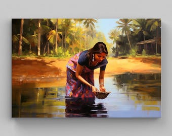 South Indian Woman Canvas Print, Tropical Home Decor