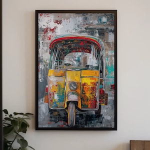Auto Rickshaw Canvas Print | Tuk Tuk Wall Art | Indian Painting | Pakistan Wall Art | South Asian Decor | Living Room Decor | Ready To Hang