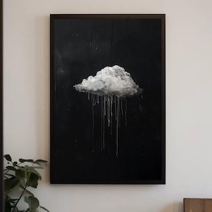 Abstract Rain Cloud Canvas Art, Black and White Drip Painting