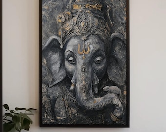 Impresión en lienzo de Ganesha / Arte mural de dios hindú, listo para colgar