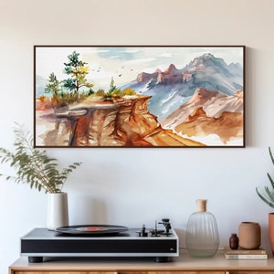 Grand Canyon Landscape Print, Watercolor Painting Framed, Panoramic Canvas Wall Art, Desert Landscape Wall Art, Ready to Hang