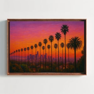 Los Angeles Palm Trees Sunset Canvas Print California Cityscape Painting Urban Skyline Wall Decor Vibrant LA Art for Home or Office