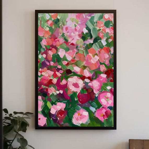 Pink Floral Canvas Art – Modern Botanic Wall Decor, Ready to Hang