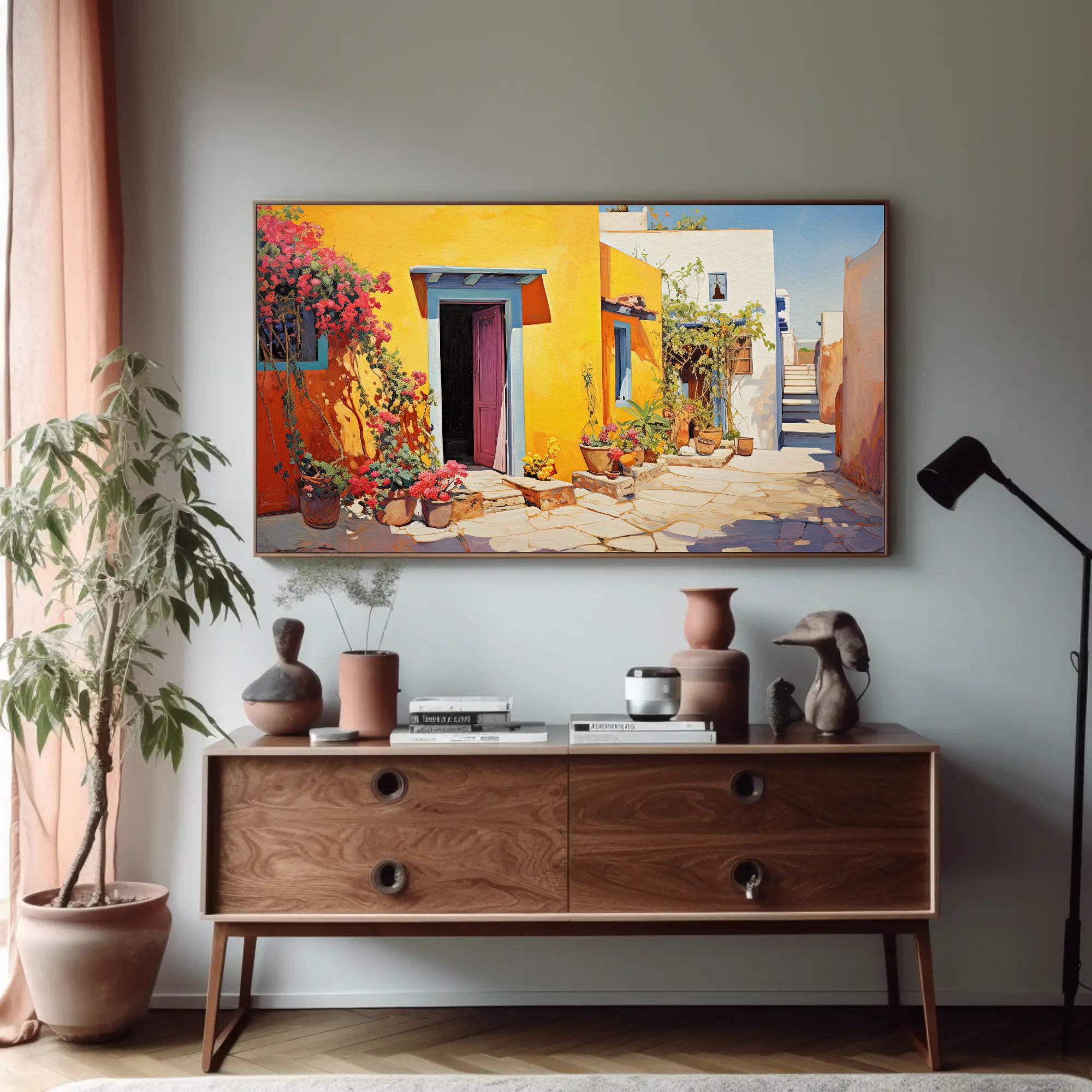 Mexican Town Canvas Print, Colorful Latin Home Decor, Framed Wall Art ...