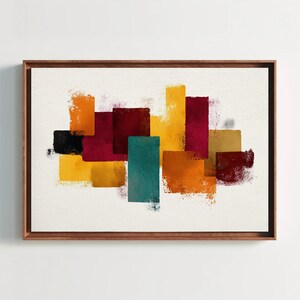 Warm Abstract Canvas Print — Earth Tone Patchwork Painting — Horizontal Wall Art