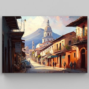Guatemala Town Landscape Painting, Guatemala Art, Guatemala Canvas Art, Guatemala travel print, Caribbean travel print, Guatemala wall decor