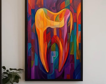 Abstract Tooth Painting | Colorful Dental Office Art, Framed Canvas