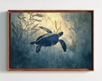 Sea Turtle Canvas Print, Coastal Ocean Wall Art