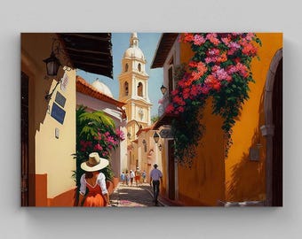 Santo Domingo Print, Dominican Republic Street Scene, Caribbean Art