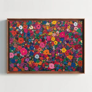 Large abstract wildflower canvas print, colorful floral painting, vibrant flower field wall art, modern nature decor for living room bedroom
