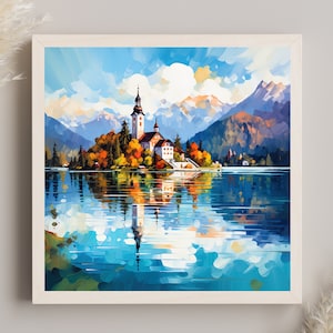 Lake Bled Travel Print, Slovenia Wall Art, Lake Bled Large Canvas Art Print, Lake Bled Painting, Lake Bled Poster Wall Art