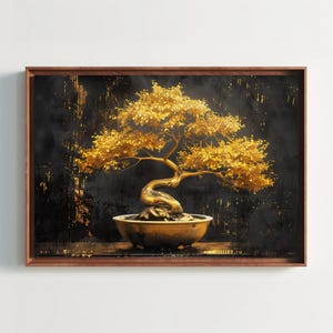 Golden Bonsai Tree Canvas Print – Elegant Zen Wall Art