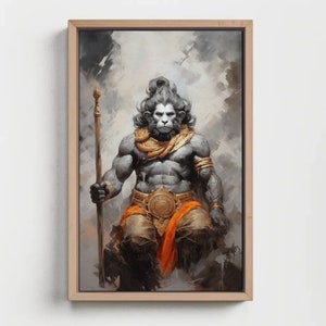 Hanuman Ji Wall Art - Large Canvas Painting - Hindu God - Indian Deity - Indian Gift - Framed Canvas large Wall Decor - Ready To Hang