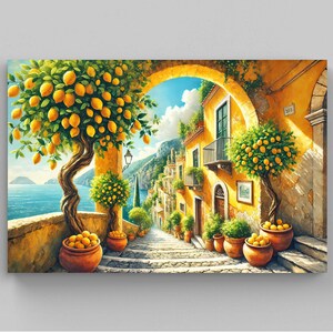 Amalfi Lemon Street Canvas Print - Framed Italian Coastal Wall Art