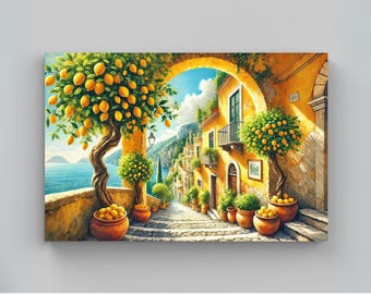 Amalfi Lemon Street Canvas Print - Framed Italian Coastal Wall Art