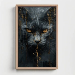 Black cat enchanting eyes canvas print, black cat painting, animal portrait, cat wall print, cat oil painting, cat lover, animal wall print