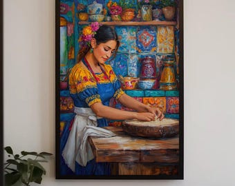 Mexican Kitchen Canvas Print, Traditional Tortilla Art, Cultural Decor