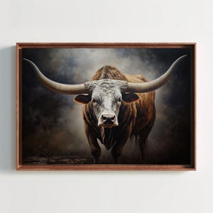 Texas Longhorn Cow Large Canvas Painting Farmhouse Living Room Art Longhorn Painting Wall Art Framed Print Stretched Canvas Ready To Hang