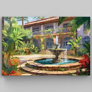 Mexican Colonial Style Home Painting | Mexican Art Canvas |  Mexican Decor | Home Decor | Mexico Wall Art Print | Mexican Living Room Decor