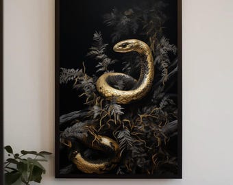 Golden Snake Canvas Print, Exotic Reptile Wall Art