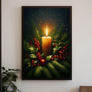 Christmas Oil Painting for Wall Decor, Candle Art on Canvas, Festive Christmas Design, Perfect Gift, Christmas Canvas Decor