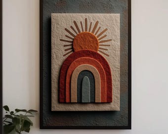 70s Sunset Canvas Print, Geometric Sun, Mid Century Modern Decor