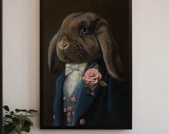 Victorian Bunny Canvas Print, Blue-Eyed Holland Lop, Framed Rabbit Wall Art