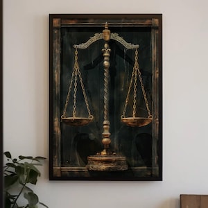 Scales of Justice Painting Canvas | Elegant Legal Decor | Framed Artwork for Lawyer’s Office, Courtroom, Study, Ready to Hang