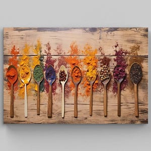 Spice Spoons Art Painting For Kitchen | Spice Spoons Large Canvas Prints | Spice Framed Poster | Spice Kitchen Art | Wall Art for Kitchen