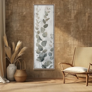 Eucalyptus Leaves Oil Painting - Tall Vertical Botanical Canvas Art