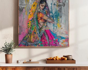 Indian Woman Saree Canvas Art | Vibrant South Asian Decor