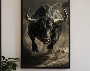Black Bull Framed Canvas Art – Animal Wall Decor