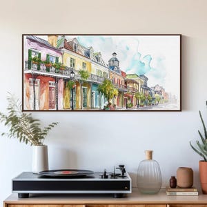 Lienzo impreso del Barrio Francés, acuarela de Nueva Orleans, decoración de pared enmarcada