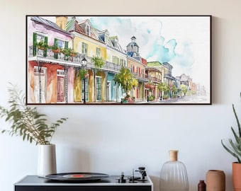 French Quarter Canvas Print, New Orleans Watercolor Art, Framed Wall Decor